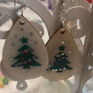 Christmas tree natural wood earrings